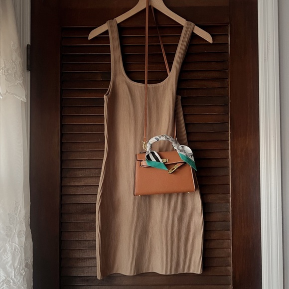 Love Tree Dresses & Skirts - Ribbed Caramel Brown Sleeveless Fitted Dress